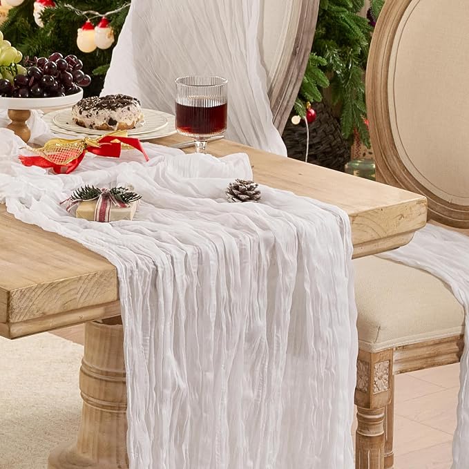 6 PackWhite Cheesecloth Table Runner Boho Gauze Wedding Decor | 120 Inch Sheer by Playieer