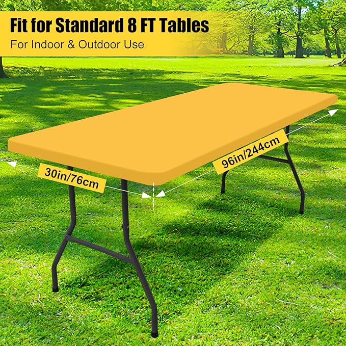 Smiry Rectangle Picnic Table Cloth, Waterproof Elastic Fitted Tablecloths for 8 Foot Tables, Washable Polyester Table Cover for Camping, Indoor and Outdoor (Mustard Yellow, 30"x96")