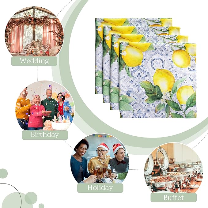 Maison d' Hermine Cloth Napkins Set of 4 100% Cotton Everyday Reusable Square Napkins Cloth Washable Dinner Party Wedding Restaurant Valentines Day Decorations Spring/Summer (Citrus, 20" x 20")