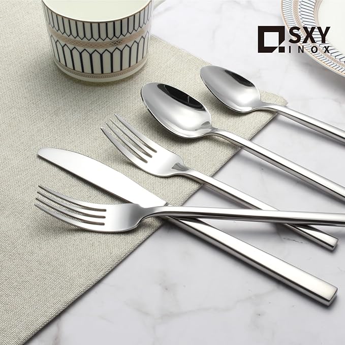 Silverware Set for 4,20 Pieces Forged Stainless Steel Flatware Set Cutlery Set,Heavy Duty and Modern Desgin,Fancy Tableware Cutlery Set for Home,Restaurant,Mirror Polished,Dishwasher Safe