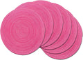 SHACOS Round Braided Placemats Set of 6 Cotton Round Place Mats 15 inch Washable Table Mats for Holiday Party (Hot Pink, 6)