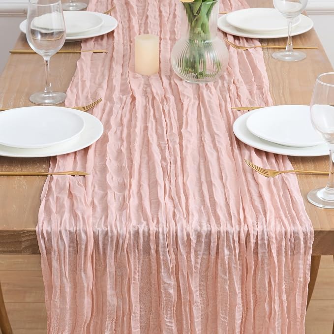 Asee'm 12pcs Dusty Pink Cheesecloth Table Runner Summer 10FT Gauze Rustic | - Image 2