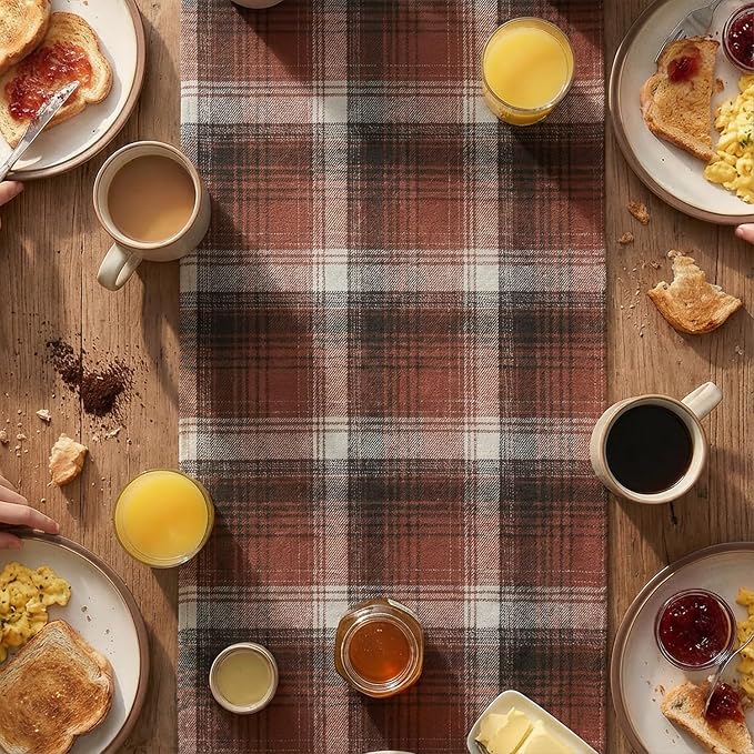 Artoid Mode Caramel Brown Farmhouse Plaid Fall Table Runner 13x90 Inch | - Image 5