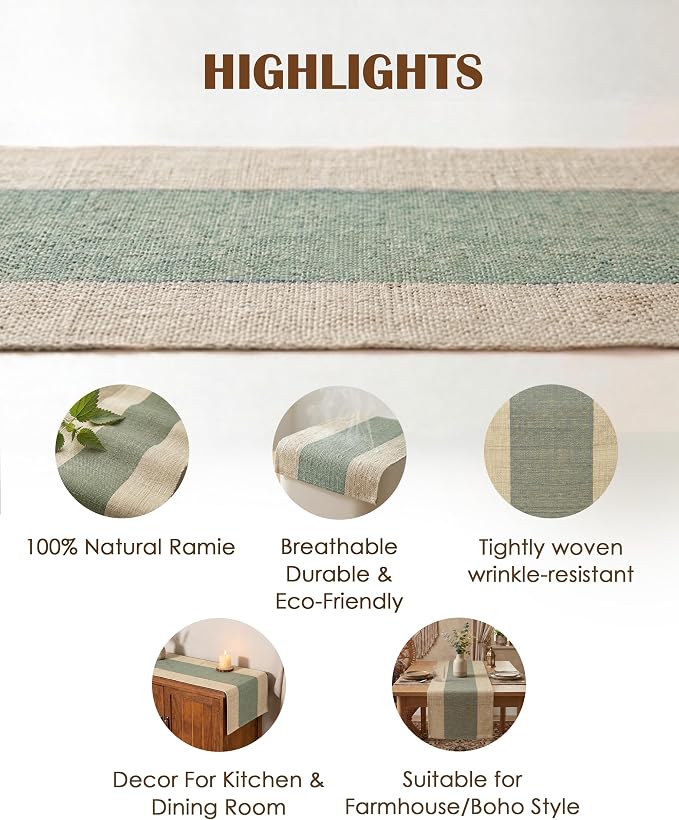Table Runner, 13.8" × 72", 100% Natural Ramie, Handwoven | 100% Natural Ramie - Image 2
