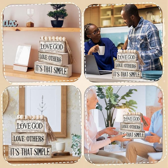 Moucuny 4 Pcs Christian Table Decor Rustic Wooden Block Sign Set - Image 5