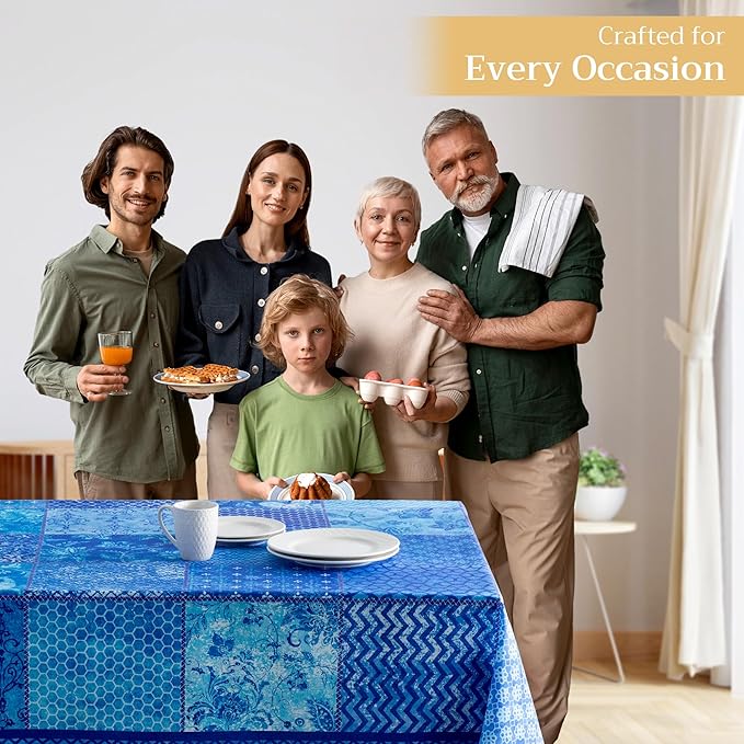 Maison d' Hermine Table Cloth Rectangle Table 100% Cotton 60 x 90 Inches Tablecloth Reusable Decorative for Dining Room Farmhouse Home Valentines Day Decorations Spring Summer - Indigo Love
