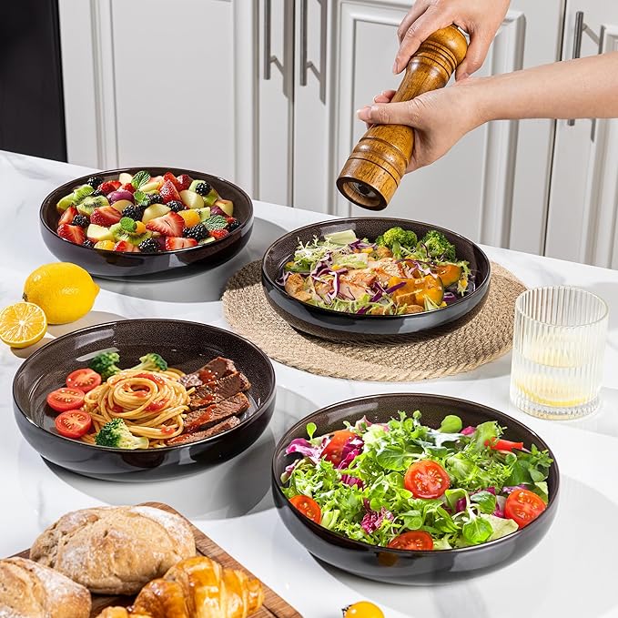 LERATIO 8.5'' Large Ceramic Pasta Bowls, 36oz Pasta Serving Bowls Set of 4 for Kitchen, Wide Bowls for Fruit,Pasta,Salad,Oatmeal,Meal, Microwave Safe, Reactive Glaze