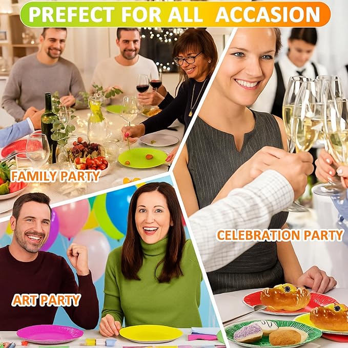 Thenshop 300 Pcs Colorful Paper Plates 7 Inch Disposable Party Plates for Dessert Cake Birthday Party Supplies(Classic Colors)