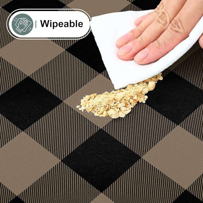 misaya Rectangle Waterproof Vinyl Table Cloth, Buffalo Flannel Backed Tablecloth, Wipeable Plastic Table Cover for Dinner, Kitchen, Outdoor (52" x 70", Black and Khaki)