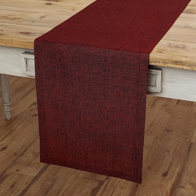 Solino Home Linen Table Runner 36 Inches - 100% Pure Linen Red Garnet Table Runner 14 x 36 Inch Ideal for Dresser and Coffee Tables - Valentines, Winter - Athena