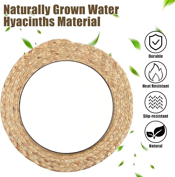 Kochorie Set of 24 Round Woven Placemats 13.5-Inch Natural Water Hyacinth Plant Placemats Hand-Woven Boho Rattan Placemat Wicker Weave Table Mats for Home Dinner Plates Holiday Supplies