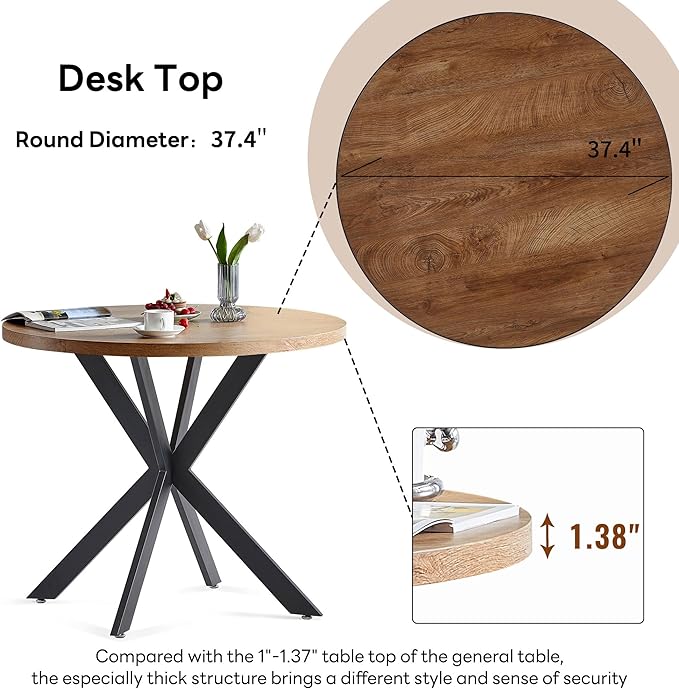 5 Pieces Dining Table Set for 4, 37" Round Kitchen Table Set, Thick MDF Tabletop with 4 Yellow Velvet Dining Chair, Mordern Dining Room Set for Coffee, Living Room