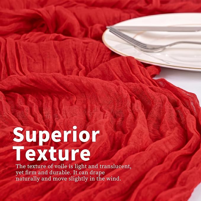 8 Pack Red Table Runner 17 x 108inch Cheesecloth Table Runner Boho Gauze Table - Image 2