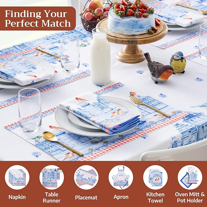 Maison d' Hermine Table Cloth Square Table 100% Cotton 60 x 60 Inches Tablecloth Reusable Decorative for Dining Room Farmhouse Home Valentines Day Decorations Spring Summer - Amsterdam Canals