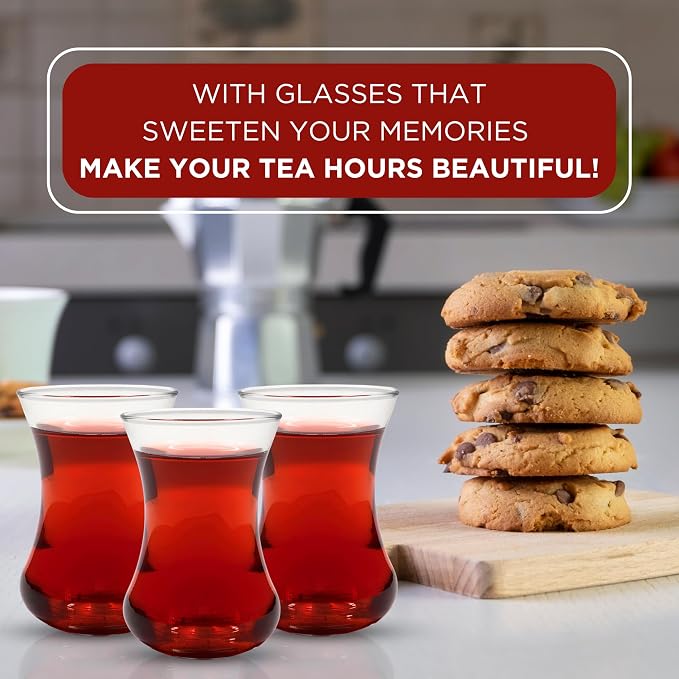 Turkish Tea Glass Set of 6, Small Clear Glass Tea Cups - Image 5