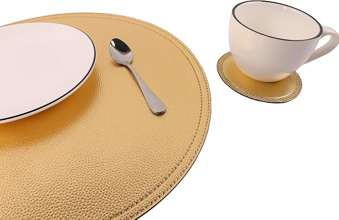 Set of 8 Faux Leather Round Placemats and Coasters, Coffee Mats Kitchen Table - Image 6