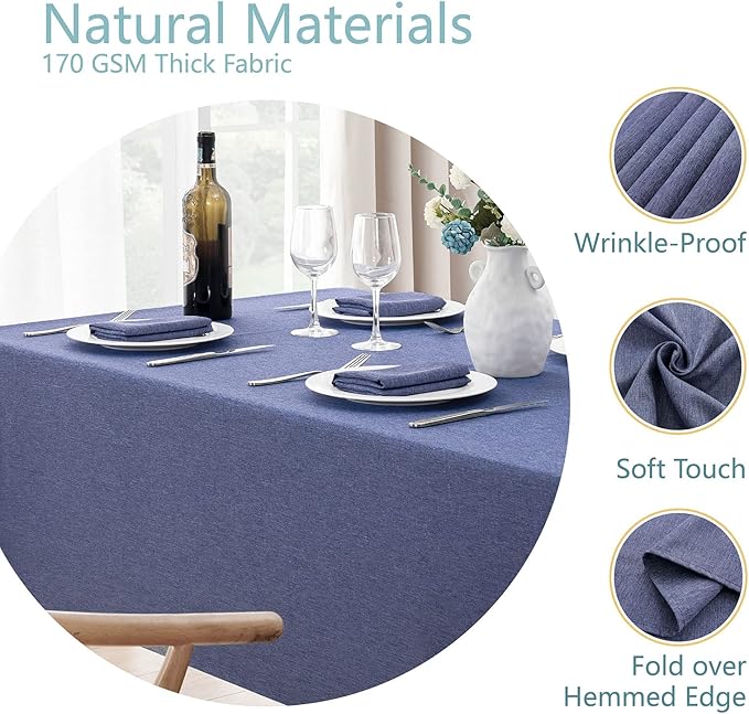 Rectangle Tablecloth Linen Textured Waterproof & Stain Resistant Table Cloth Wrinkle Free Decorative Fabric Farmhouse Table Cover for Dining/Party/Buffet/Wedding, 52 x 70 Inch, Demin Blue