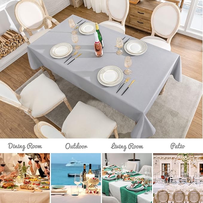 Textured Rectangle Tablecloth 60x84 inch Table Cloth Water Resistant Wrinkle Free Spill-Proof, Decorative Fabric Table Cover Washable for Banquet Parties Event Holiday Dinner, Light Grey