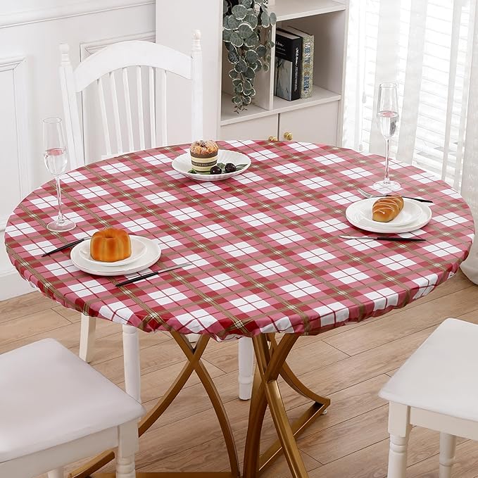 Walrus Round Vinyl Fitted Tablecloth with Flannel Backing Elastic Edge Design Table Cover Waterproof Oil-Proof PVC Table Cloth Stain-Resistant Best for 37"-44" Round
