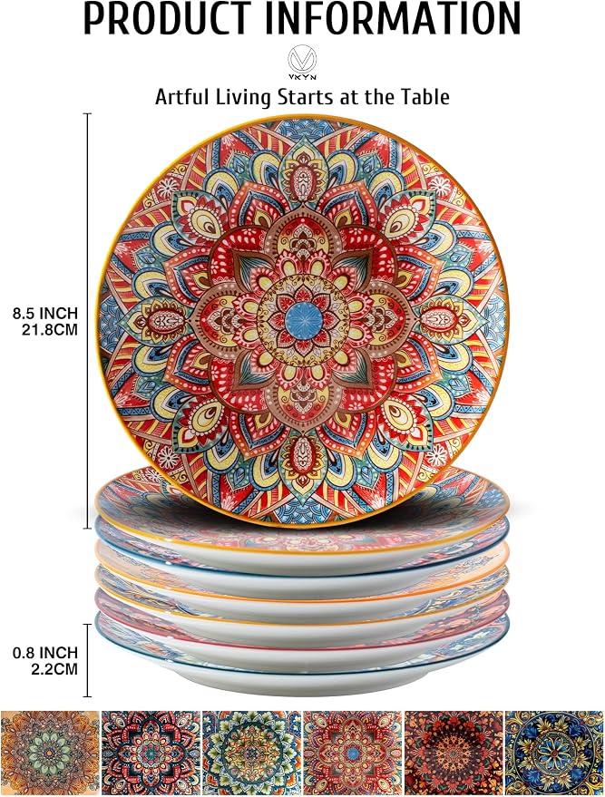 Small Dinner Plate Set of 6-8.5 Inch Ceramic Dessert Salad Plate, Oven and - Image 2