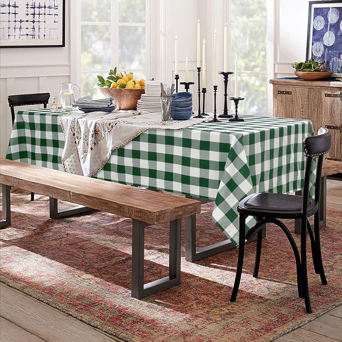 Plaid Tablecloth 2 Pack, 54 x 108 inch, Forest Green and White | Waterproof - Image 8