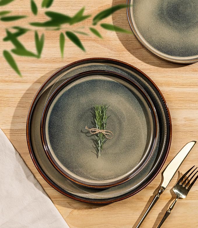 Ceramic Dinnerware Set for 4, 12-Piece Plates and Bowls Set | Lightweight - Image 2