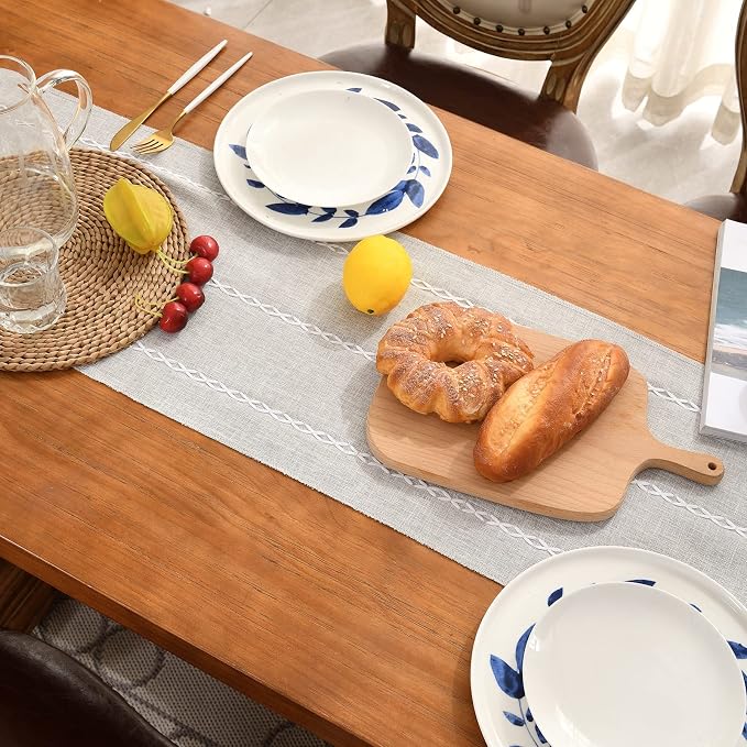 Wracra Rustic Linen Table Runner, Light Grey Table Runners 72 inches Long | - Image 4