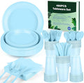 Kochorie 480 Pieces Light Blue Plastic Dinnerware Set Disposable Heavy Duty Plates Napkins Cups Silverware Dessert Dinner Plates for Birthday Wedding Baby Shower Party Supplies, Serves 60 Guests