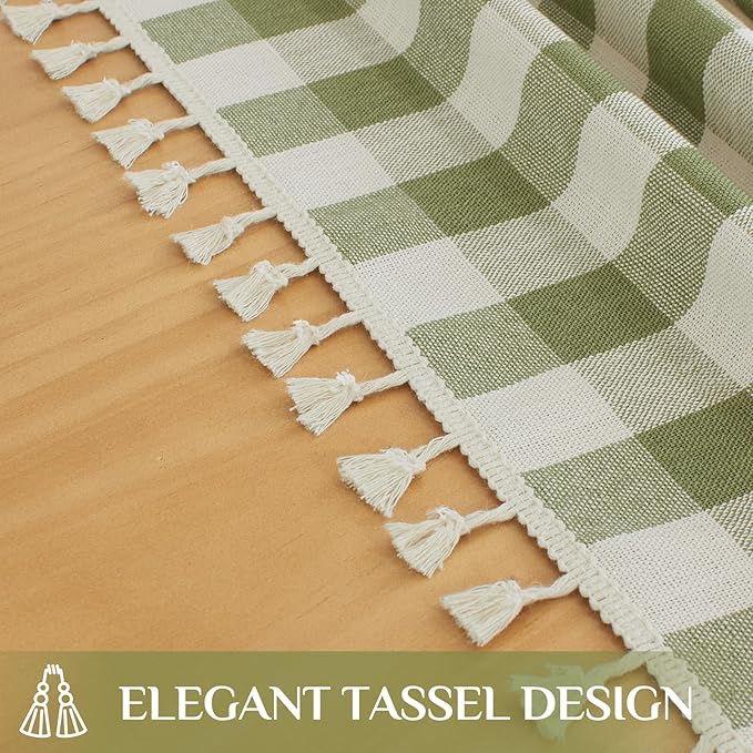 Softalker Spring Checkered Tablecloth Rectangle, Outdoor Linen Cotton Gingham Table Cloth with Tassel, Heavy Duty Wrinkle Free Buffalo Plaid Table Cover for Easter Dining Home - 55 x 70 Inch, Sage