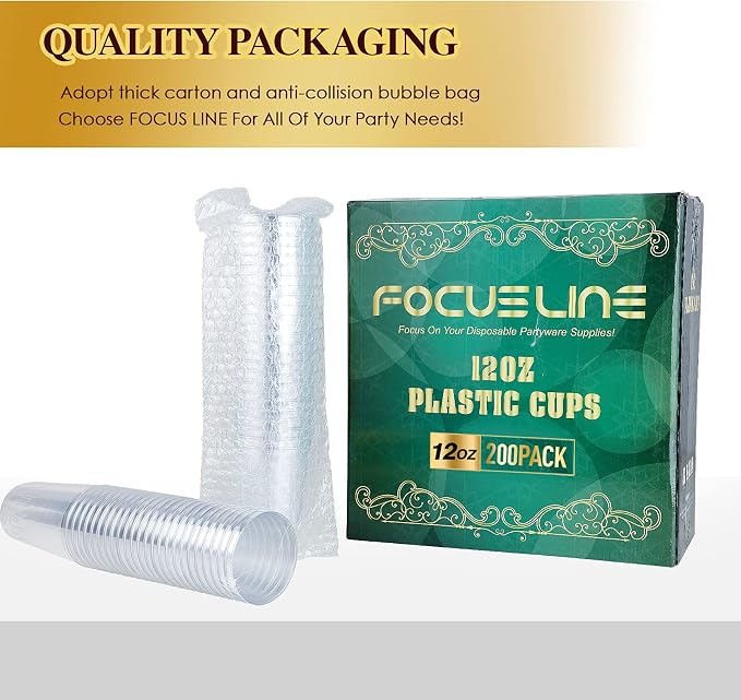 FOCUSLINE 200 Pack 12 oz Clear Plastic Cups, Disposable Cups Reusable Plastic - Image 6