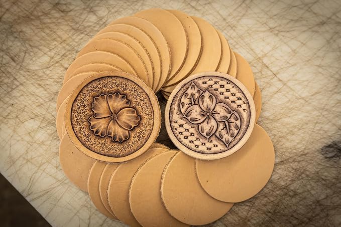 25 Pack – 3‑1/4" Round Veg‑Tanned Leather Pieces – 8–9 oz Natural Leather - Image 2