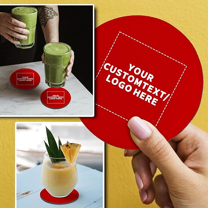 100 Round Foam Bud Coasters Pack, 4 inch - Customizable Text, Logo - PU Foam, Party Favor - Red