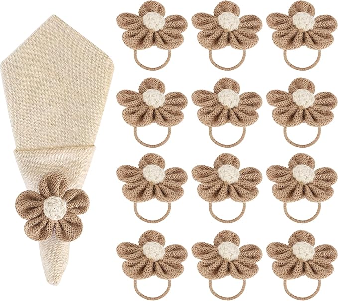 Valentine's Day Napkin Rings Set of 12 Handmade Rustic Napkin Rings Reusable Boho Napkin Ring for Elegant Dining Table Decoration Perfect for Christmas, Thanksgiving, Wedding, Holiday, Everyday Use
