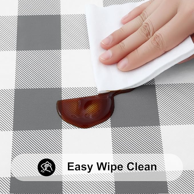 Smiry Rectangle Picnic Table Cloth, Elastic Waterproof Fitted Vinyl Tablecloths, Flannel Backed Buffalo Plaid Table Covers for Dining, Camping, Outdoor (White and Grey, 30" x 60")