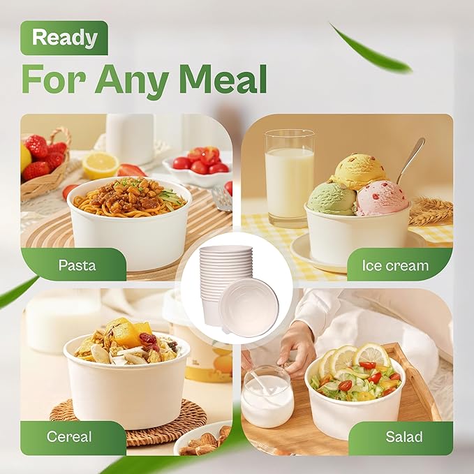 50-Pack 17 oz Paper Soup Containers With Lids – Disposable Soup Bowls To-Go, Leak-Proof, Microwavable & Freezer-Safe, Thick Dual-Wall Paper, SGS Tested to U.S. FDA 21 CFR PASS