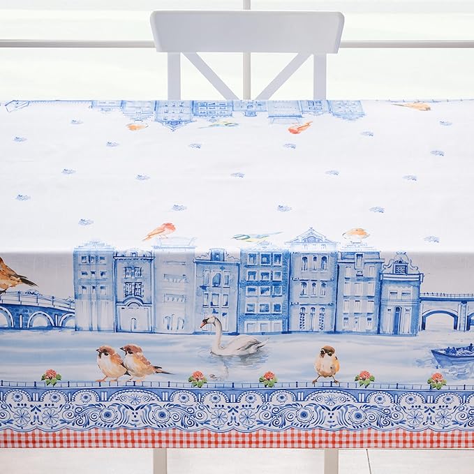 Maison d' Hermine Table Cloth Rectangle Table 100% Cotton 70 x 120 Inches Tablecloth Reusable Decorative for Dining Room Farmhouse Home Valentines Day Decorations Spring Summer - Amsterdam Canals