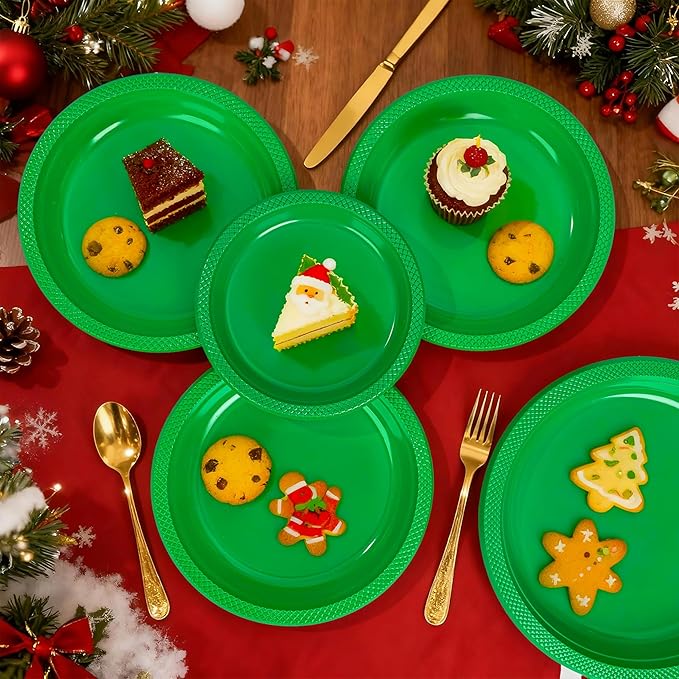 WELLIFE Green Party Plates 10 Inch -150 Count, Disposable Plastic Dinner Plates for Party St. Patrick's Day Easter