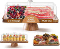 Acacia Wood Valentine Cake Stand with Lid - Rectangle Holder for Valentine's Baking, 2-in-1 Dessert Display & Charcuterie Board, Valentine's Day Serving Platter, Acrylic Dome Cover