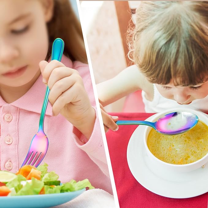 LIANYU 9-Piece Rainbow Kids Silverware Set, Stainless Steel Toddler Utensils - Image 3
