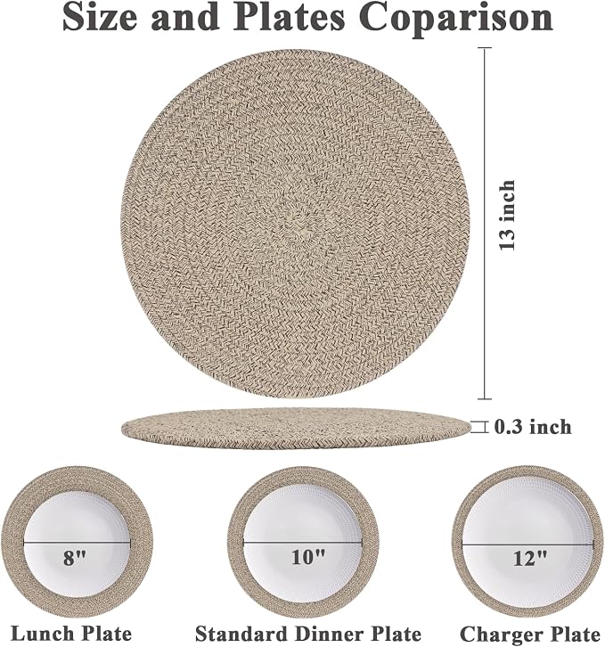Round Placemats Set of 6, Cotton Rope Woven Table Mats, Hot Pads - Image 2