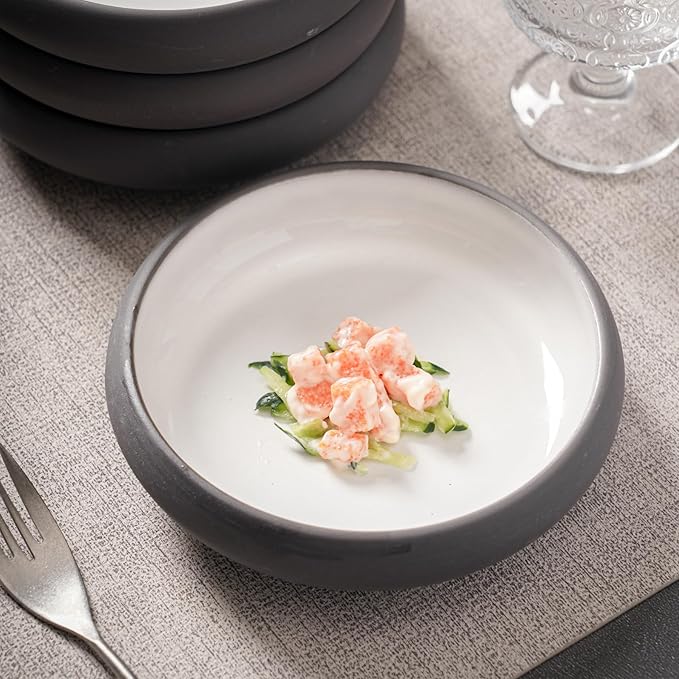 Uaral Matte Black Salad Plate,Dinner Plates and Bowls Set,Stoneware Dessert Plate Set,Appetizer Plates Set of 4,5.5 inch,14 oz(Color Clay and White)