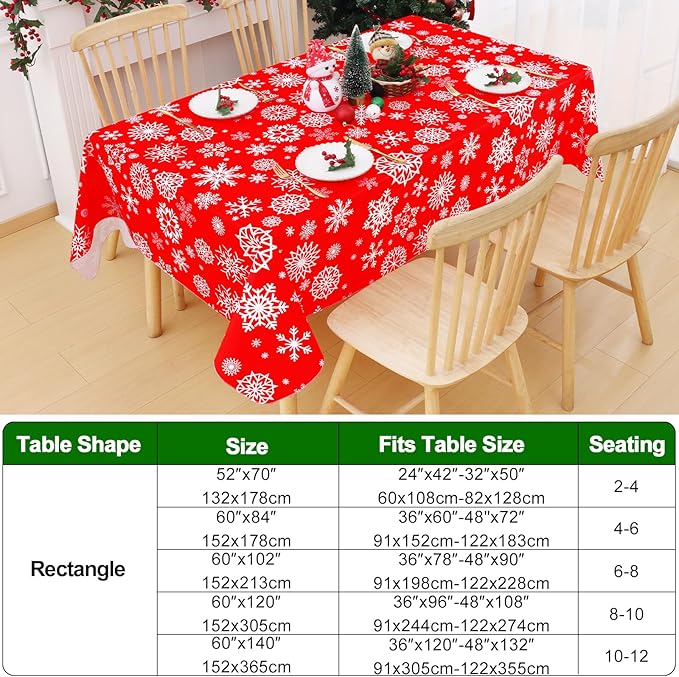 Smiry Christmas Rectangle Table Cloth, Waterproof Vinyl Tablecloth with Flannel Backing, Wipeable Snowflake Plastic Tablecloths for Christmas Table Decorations, (60"x102", Christmas Red)