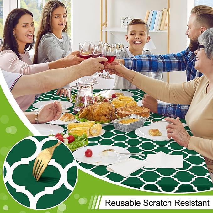 Smiry Rectangle Tablecloth, Waterproof Vinyl Tablecloths with Flannel Backing for Rectangle Tables, Wipeable Spillproof Plastic Tablecloth for Dining, Indoor and Outdoor (60"x84", Emerald Green)