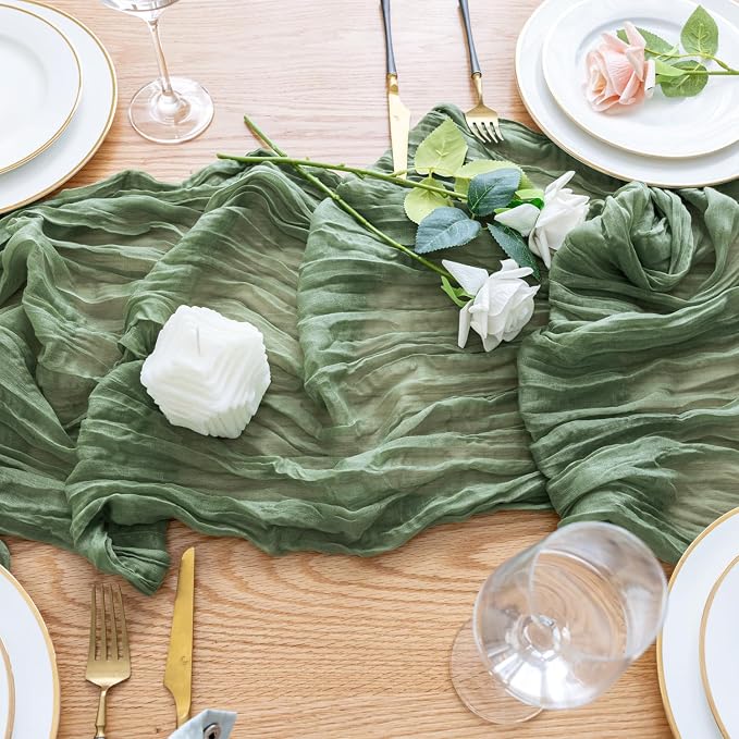 Cheesecloth Table Runner Sage Green 10FT Boho Gauze, 12 Pack | 120 Inch Cheese - Image 5