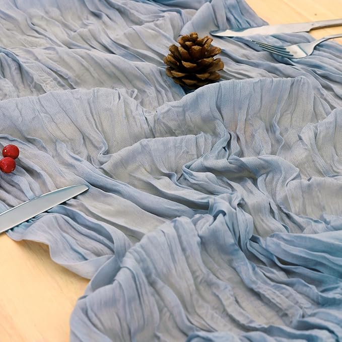 3 Pack Dusty Blue Cheesecloth Table Runner 120 Inch Boho Wedding Decor | - Image 5