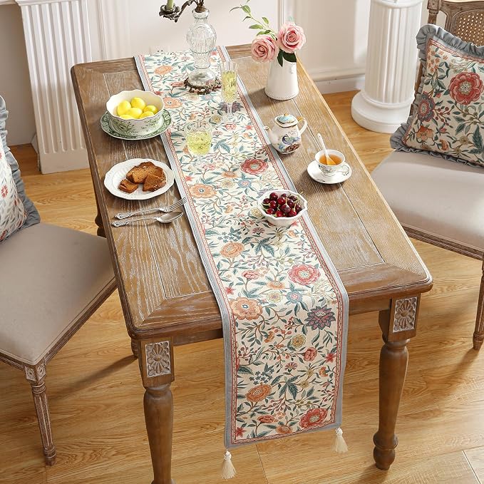 bilin gaier Designer Linen Extra Long Table Runner, Colorful Floral Pattern - Image 8