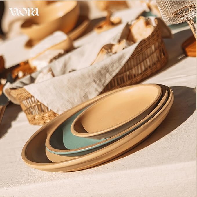 MORA Small Plates Set of 4, 6.5 inch Ceramic Pottery Dessert Plates - Microwave, Oven and Dishwasher Safe - Iris