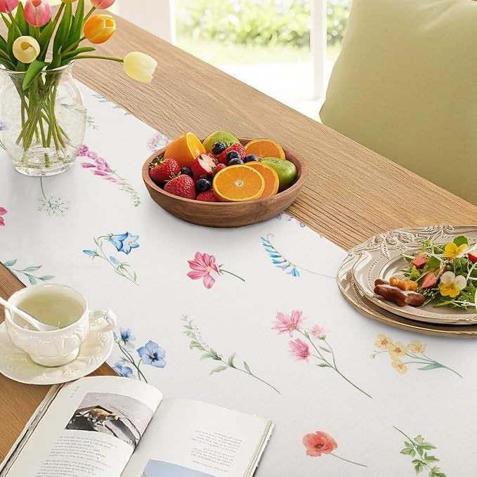 Bonhause Spring Floral Leaves Table Runner 13x72 Inch Colorful Wildflowers - Image 5