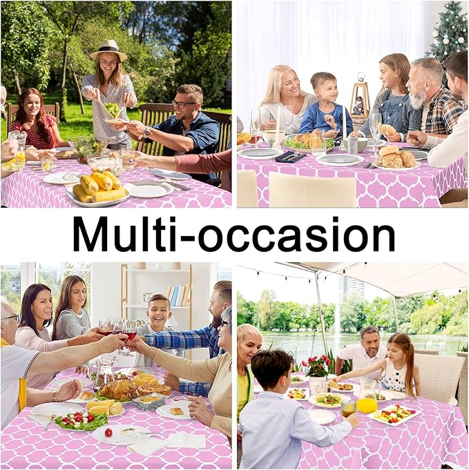 Smiry Rectangle Table Cloth, Waterproof Vinyl Tablecloth with Flannel Backing for Rectangle Tables, Wipeable Spillproof Plastic Tablecloths for Dining, Camping, Indoor and Outdoor, (60"x120", Pink)