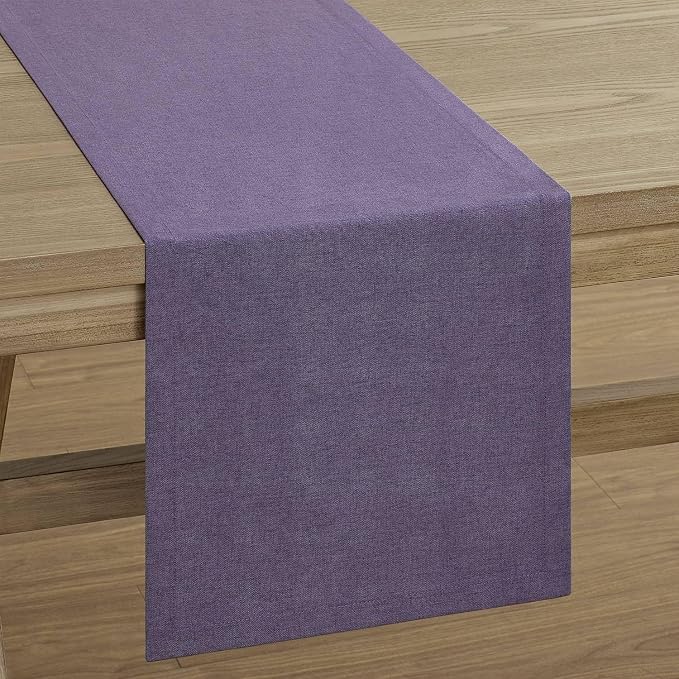 Basic Linen Style Table Runner, 14x60 Inch Purple | Mitered Corner Design - Image 7